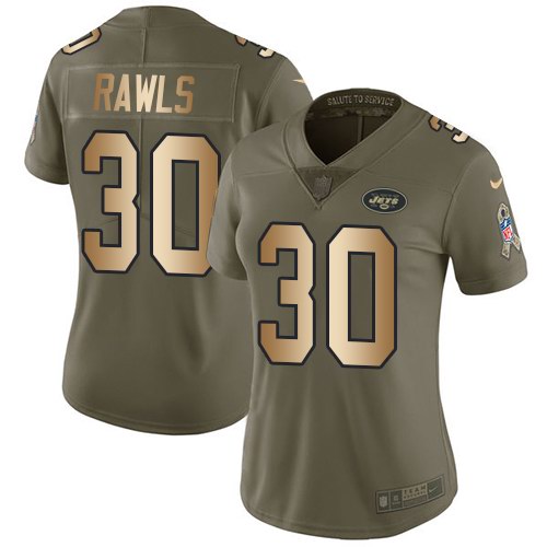Nike Jets 30 Thomas Rawls Olive Gold Women Salute To Service Limited Jersey Nike Jets 30 Thomas Rawls Olive Gold Women Salute To Service Limited Jersey
