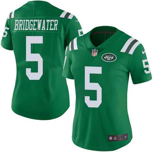 Nike Jets 5 Teddy Bridgewater Green Women Color Rush Limited Jersey Nike Jets 5 Teddy Bridgewater Green Women Color Rush Limited Jersey