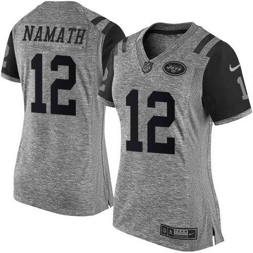 Nike Jets #12 Joe Namath Gray Women's Stitched NFL Limited Gridiron Gray Jersey Nike Jets #12 Joe Namath Gray Women's Stitched NFL Limited Gridiron Gray Jersey