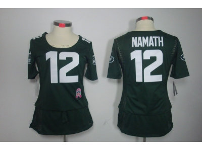 Womens New York Jets #12 Joe Namath Elite breast Cancer Awareness Green Jerseys