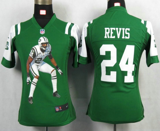 Womens Nike New York Jets 24 Darrelle Revis Green Portrait Fashion Jerseys
