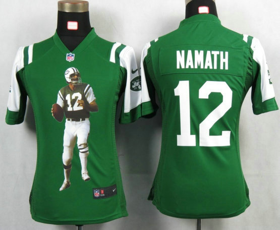 Womens Nike New York Jets 12 Namath Green Portrait Fashion Jerseys