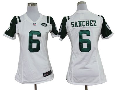 Women Nike New York Jets 6 Mark Sanchez White Jerseys
