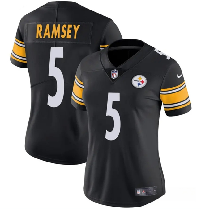 Women's Pittsburgh Steelers #5 Jalen Ramsey Black 2025 Vapor Untouchable Limited Stitched Football Jersey(Run Small) Women's Pittsburgh Steelers #5 Jalen Ramsey Black 2025 Vapor Untouchable Limited Stitched Football Jersey(Run Small)
