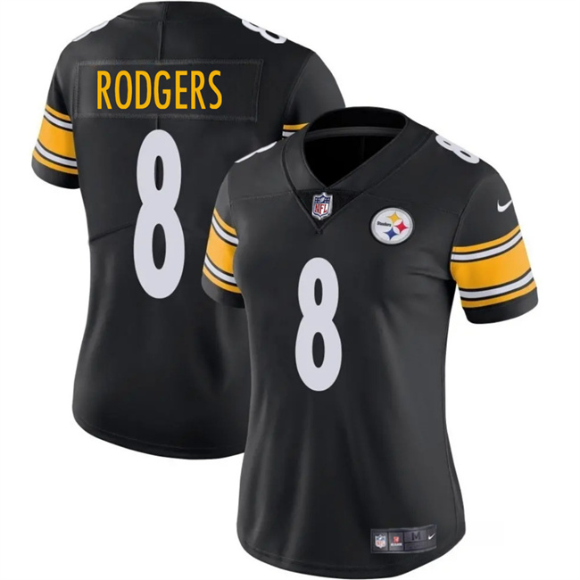 Women's Pittsburgh Steelers #8 Aaron Rodgers Black 2025 Vapor Untouchable Limited Stitched Football Jersey(Run Small) Women's Pittsburgh Steelers #8 Aaron Rodgers Black 2025 Vapor Untouchable Limited Stitched Football Jersey(Run Small)