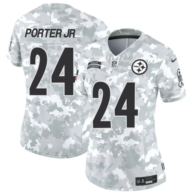Women's Pittsburgh Steelers #24 Joey Porter Jr. 2024 F.U.S.E Arctic Camo Salute To Service Limited Stitched Football Jersey(Run Small) Women's Pittsburgh Steelers #24 Joey Porter Jr. 2024 F.U.S.E Arctic Camo Salute To Service Limited Stitched Football Jersey(Run Small)