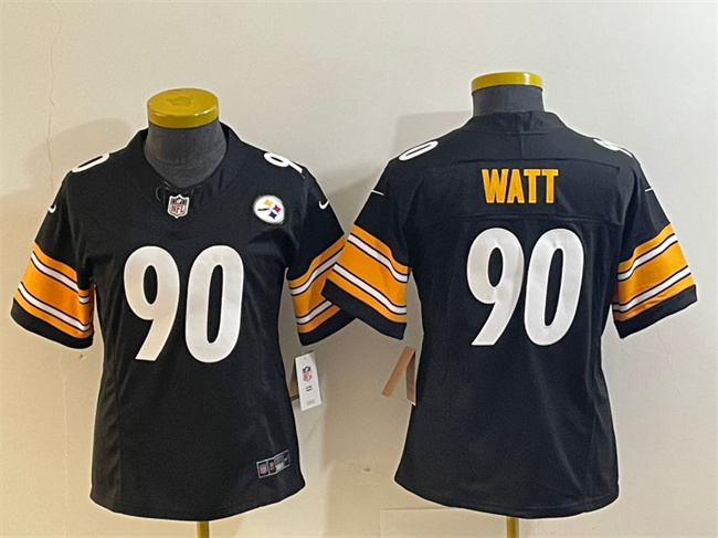 Women's Pittsburgh Steelers #90 T. J. Watt Black 2023 F.U.S.E. Stitched Football Jersey(Run Small)s Women's Pittsburgh Steelers #90 T. J. Watt Black 2023 F.U.S.E. Stitched Football Jersey(Run Small)s