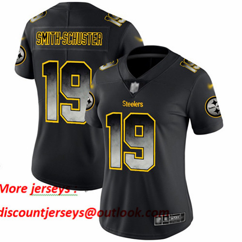 Steelers #19 JuJu Smith-Schuster Black Women's Stitched Football Vapor Untouchable Limited Smoke Fashion Jersey Steelers #19 JuJu Smith-Schuster Black Women's Stitched Football Vapor Untouchable Limited Smoke Fashion Jersey