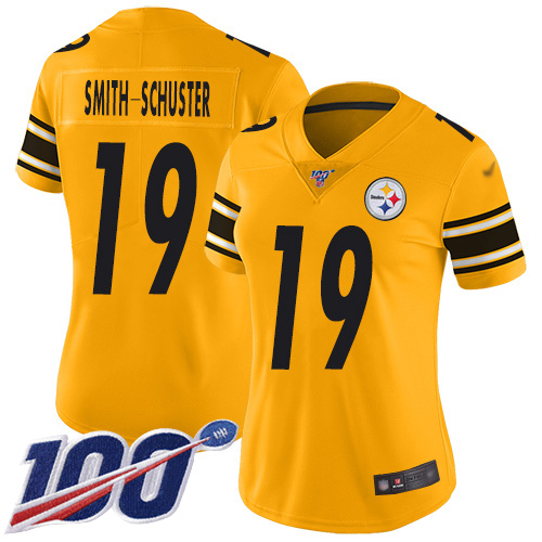 Steelers #19 JuJu Smith-Schuster Gold Women's Stitched Football Limited Inverted Legend 100th Season Jersey Steelers #19 JuJu Smith-Schuster Gold Women's Stitched Football Limited Inverted Legend 100th Season Jersey