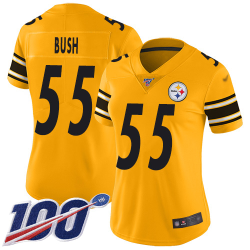 Steelers #55 Devin Bush Gold Women's Stitched Football Limited Inverted Legend 100th Season Jersey Steelers #55 Devin Bush Gold Women's Stitched Football Limited Inverted Legend 100th Season Jersey