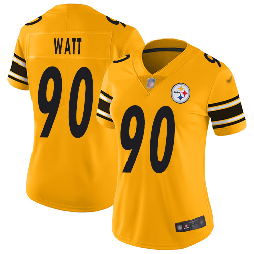 Steelers #90 T. J. Watt Gold Women's Stitched Football Limited Inverted Legend Jersey Steelers #90 T. J. Watt Gold Women's Stitched Football Limited Inverted Legend Jersey