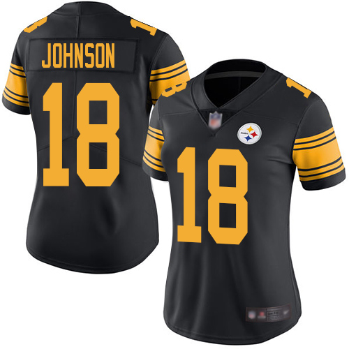 Steelers #18 Diontae Johnson Black Women's Stitched Football Limited Rush Jersey Steelers #18 Diontae Johnson Black Women's Stitched Football Limited Rush Jersey
