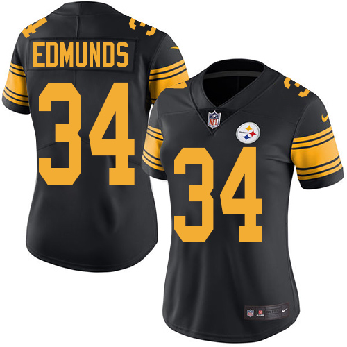 Nike Steelers #34 Terrell Edmunds Black Women's Stitched NFL Limited Rush Jersey Nike Steelers #34 Terrell Edmunds Black Women's Stitched NFL Limited Rush Jersey