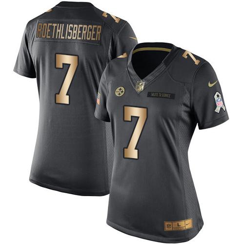 Nike Steelers #7 Ben Roethlisberger Black Women's Stitched NFL Limited Gold Salute to Service Jersey Nike Steelers #7 Ben Roethlisberger Black Women's Stitched NFL Limited Gold Salute to Service Jersey