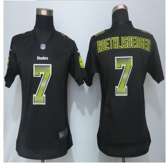 Women New New Pittsburgh Steelers #7 Ben Roethlisberger Black Strobe Elite Jersey