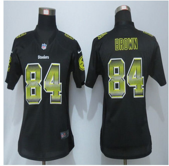 Women New New Pittsburgh Steelers #84 Antonio Brown Black Strobe Elite Jersey