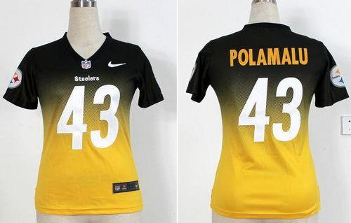 Women Pittsburgh Steelers #43 Troy Polamalu Black-Yellow Drift Fashion II Elite NFL Jerseys