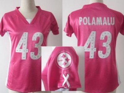 Women NEW Pittsburgh Steelers 43 Troy Polamalu Pink Womens Draft Him II Top Jerseys