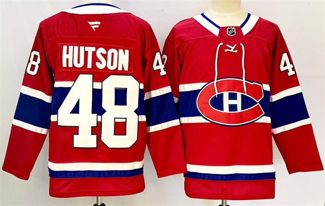 Men's Montreal Canadiens #48 Lane Hutson Red 2024-25 Stitched Jersey Men's Montreal Canadiens #48 Lane Hutson Red 2024-25 Stitched Jersey