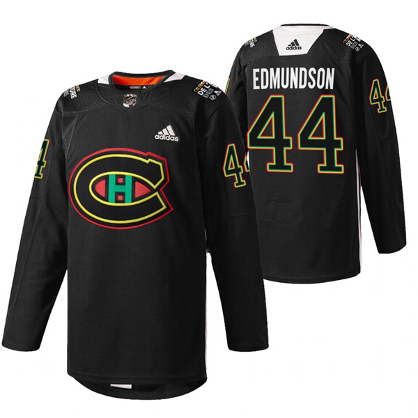 Men's Montreal Canadiens #44 Joel Edmundson 2022 Black Warm Up History Night Stitched Jersey Men's Montreal Canadiens #44 Joel Edmundson 2022 Black Warm Up History Night Stitched Jersey