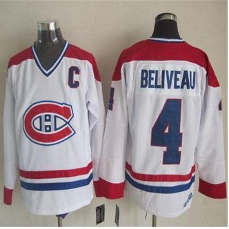 Montreal Canadiens #4 Jean Beliveau White CH-CCM Throwback Stitched NHL Jersey Montreal Canadiens #4 Jean Beliveau White CH-CCM Throwback Stitched NHL Jersey