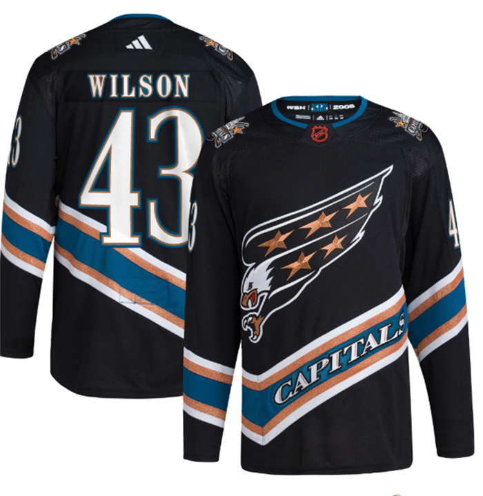 Men's Washington Capitals #43 Tom Wilson Black 2022-23 Reverse Retro Stitched Jersey Men's Washington Capitals #43 Tom Wilson Black 2022-23 Reverse Retro Stitched Jersey