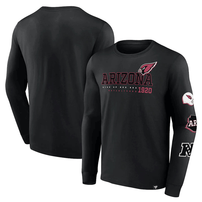 Men's Arizona Cardinals Black High Whip Pitcher Long Sleeve T-Shirt Men's Arizona Cardinals Black High Whip Pitcher Long Sleeve T-Shirt