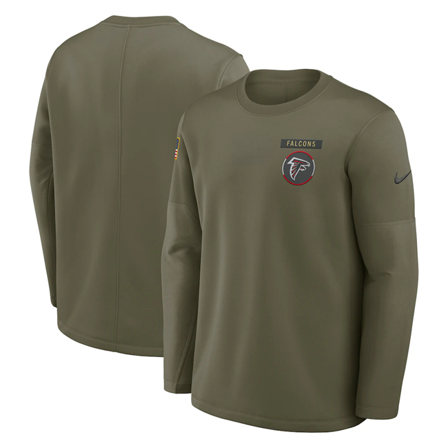 Men's Atlanta Falcons Olive 2025 Salute to Service Sideline Coaches Therma-FIT Long Sleeve Shirt Men's Atlanta Falcons Olive 2025 Salute to Service Sideline Coaches Therma-FIT Long Sleeve Shirt