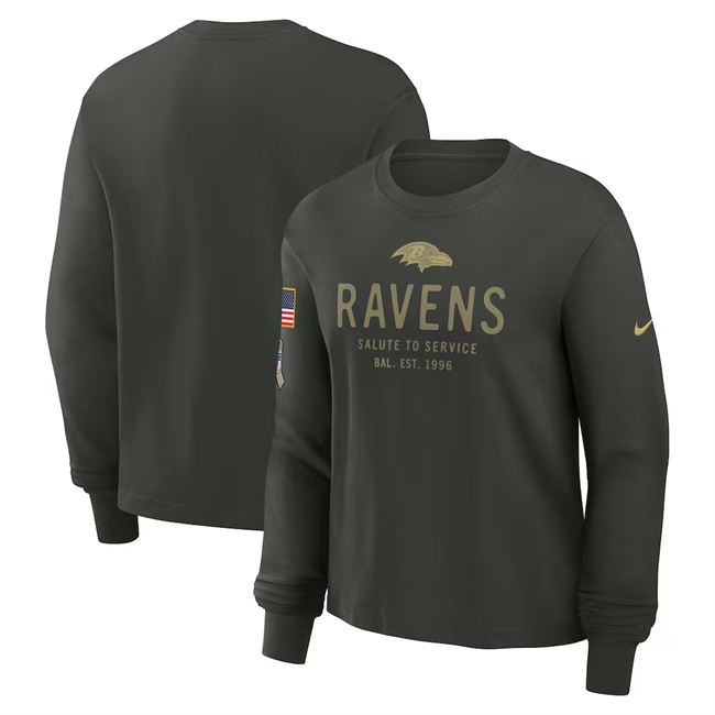 Men's Baltimore Ravens Dark Green 2025 Salute to Service Sideline Dri-FIT Long Sleeve T-Shirt Men's Baltimore Ravens Dark Green 2025 Salute to Service Sideline Dri-FIT Long Sleeve T-Shirt