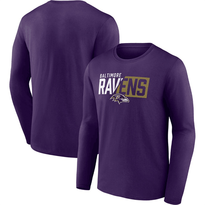 Men's Baltimore Ravens Purple One Two Long Sleeve T-Shirt Men's Baltimore Ravens Purple One Two Long Sleeve T-Shirt