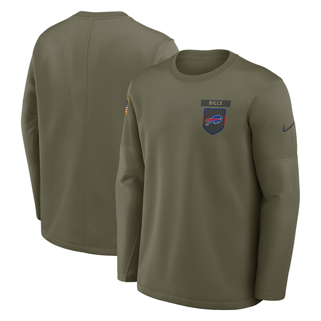 Men's Buffalo Bills Olive 2025 Salute to Service Sideline Coaches Therma-FIT Long Sleeve Shirt Men's Buffalo Bills Olive 2025 Salute to Service Sideline Coaches Therma-FIT Long Sleeve Shirt