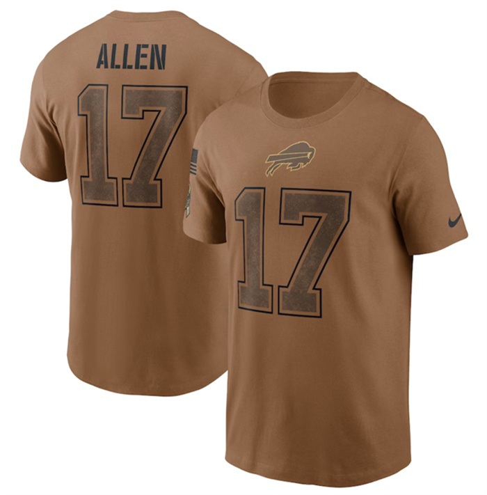 Men's Buffalo Bills #17 Josh Allen 2023 Brown Salute To Service Name & Number T-Shirt Men's Buffalo Bills #17 Josh Allen 2023 Brown Salute To Service Name & Number T-Shirt
