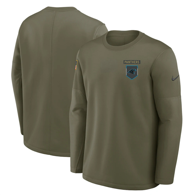 Men's Carolina Panthers Olive 2025 Salute to Service Sideline Coaches Therma-FIT Long Sleeve Shirt Men's Carolina Panthers Olive 2025 Salute to Service Sideline Coaches Therma-FIT Long Sleeve Shirt