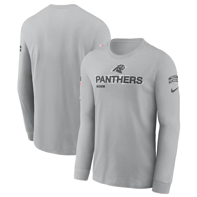Men's Carolina Panthers 2024 Gray Salute To Service Long Sleeve T-Shirt Men's Carolina Panthers 2024 Gray Salute To Service Long Sleeve T-Shirt