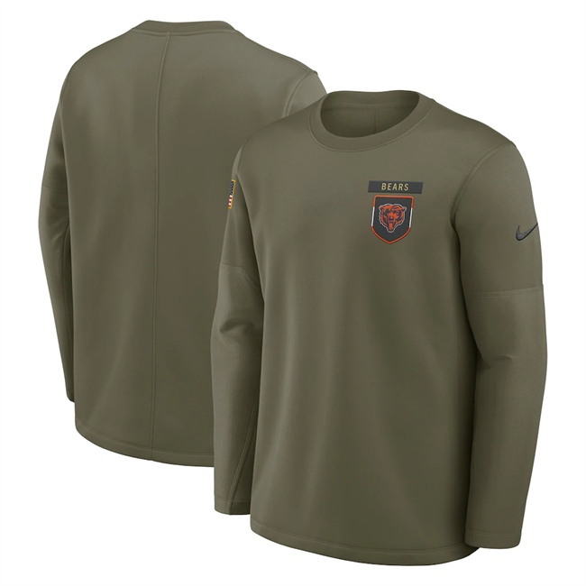 Men's Chicago Bears Olive 2025 Salute to Service Sideline Coaches Therma-FIT Long Sleeve Shirt Men's Chicago Bears Olive 2025 Salute to Service Sideline Coaches Therma-FIT Long Sleeve Shirt