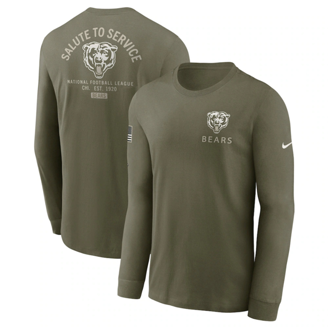 Men's Chicago Bears Olive 2025 Salute to Service Sideline Long Sleeve T-Shirt Men's Chicago Bears Olive 2025 Salute to Service Sideline Long Sleeve T-Shirt