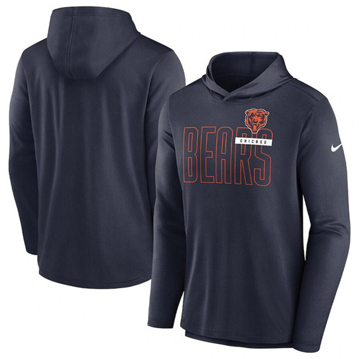 Men's Chicago Bears Navy Lightweight Performance Hooded Long Sleeve T-Shirt Men's Chicago Bears Navy Lightweight Performance Hooded Long Sleeve T-Shirt