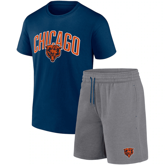 Men's Chicago Bears Navy Heather Gray Arch T-Shirt & Shorts Combo Set Men's Chicago Bears Navy Heather Gray Arch T-Shirt & Shorts Combo Set
