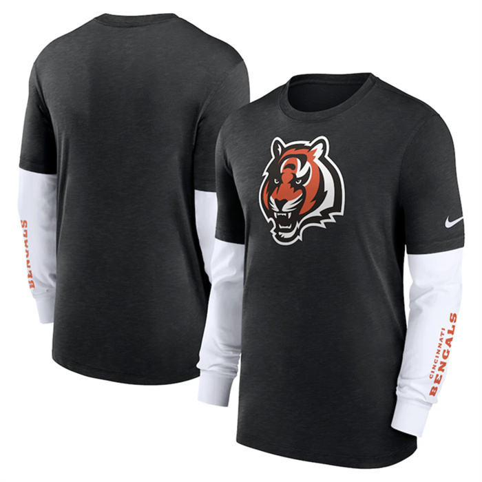 Men's Cincinnati Bengals Heather Black Slub Fashion Long Sleeve T-Shirt Men's Cincinnati Bengals Heather Black Slub Fashion Long Sleeve T-Shirt
