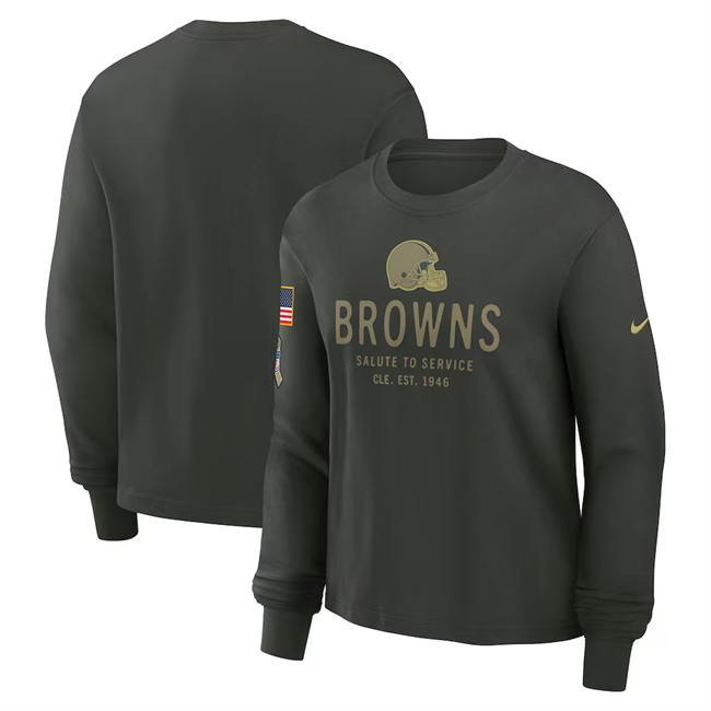 Men's Cleveland Browns Dark Green 2025 Salute to Service Sideline Dri-FIT Long Sleeve T-Shirt Men's Cleveland Browns Dark Green 2025 Salute to Service Sideline Dri-FIT Long Sleeve T-Shirt