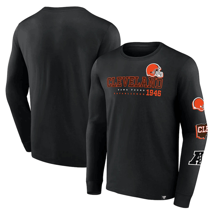Men's Cleveland Browns Black High Whip Pitcher Long Sleeve T-Shirt Men's Cleveland Browns Black High Whip Pitcher Long Sleeve T-Shirt