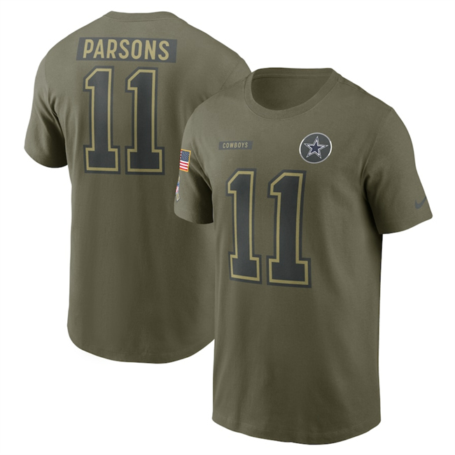 Men's Dallas Cowboys #11 Micah Parsons Olive 2025 Salute to Service Name & Number T-Shirt Men's Dallas Cowboys #11 Micah Parsons Olive 2025 Salute to Service Name & Number T-Shirt