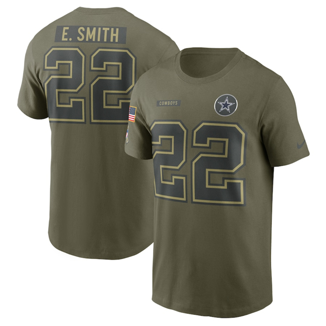 Men's Dallas Cowboys #22 Emmitt Smith Olive 2025 Salute to Service Name & Number T-Shirt Men's Dallas Cowboys #22 Emmitt Smith Olive 2025 Salute to Service Name & Number T-Shirt