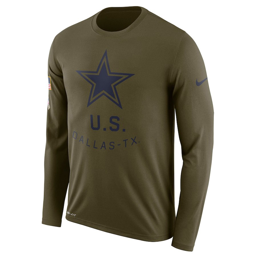 Dallas Cowboys Nike Salute To Service Sideline Legend Performance Long Sleeve T-Shirt Olive Dallas Cowboys Nike Salute To Service Sideline Legend Performance Long Sleeve T-Shirt Olive