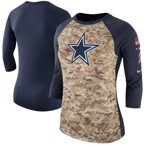 Women's Dallas Cowboys Nike Camo Navy Salute to Service Legend Three-Quarter Raglan Sleeve T-Shirt Women's Dallas Cowboys Nike Camo Navy Salute to Service Legend Three-Quarter Raglan Sleeve T-Shirt