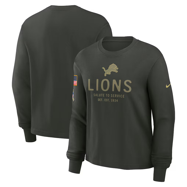 Men's Detroit Lions Dark Green 2025 Salute to Service Sideline Dri-FIT Long Sleeve T-Shirt Men's Detroit Lions Dark Green 2025 Salute to Service Sideline Dri-FIT Long Sleeve T-Shirt