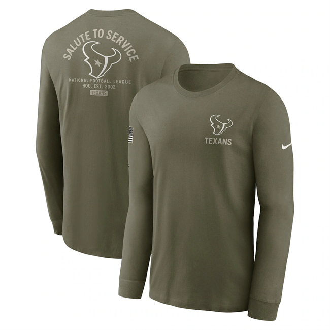 Men's Houston Texans Olive 2025 Salute to Service Sideline Long Sleeve T-Shirt Men's Houston Texans Olive 2025 Salute to Service Sideline Long Sleeve T-Shirt