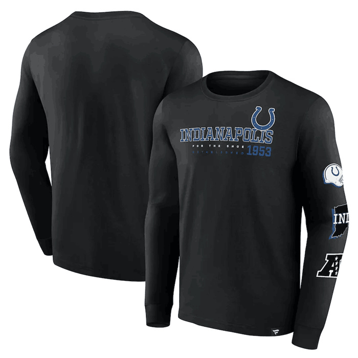 Men's Indianapolis Colts Black High Whip Pitcher Long Sleeve T-Shirt Men's Indianapolis Colts Black High Whip Pitcher Long Sleeve T-Shirt