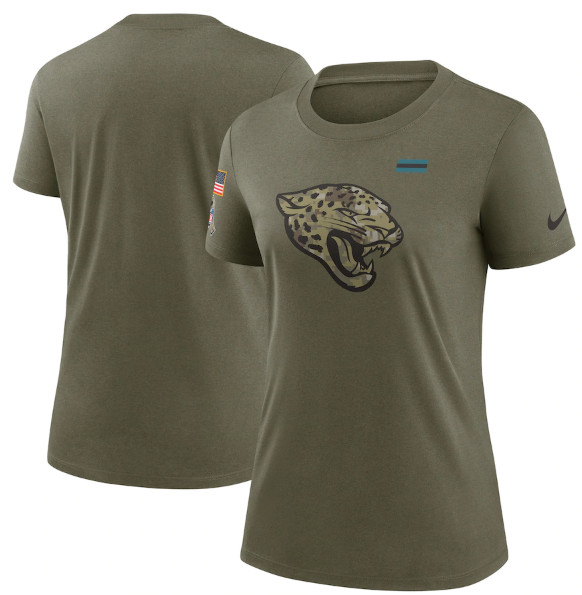 Women's Jacksonville Jaguars Olive 2021 Salute To Service T-Shirt (Run Small) Women's Jacksonville Jaguars Olive 2021 Salute To Service T-Shirt (Run Small)