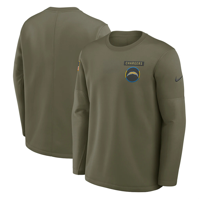 Men's Los Angeles Chargers Olive 2025 Salute to Service Sideline Coaches Therma-FIT Long Sleeve Shirt Men's Los Angeles Chargers Olive 2025 Salute to Service Sideline Coaches Therma-FIT Long Sleeve Shirt